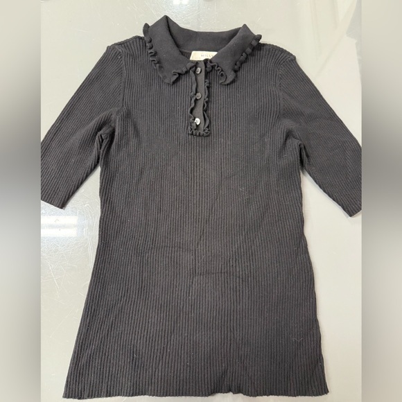 Milly Ruffle Collar Short Sleeved Sweater Black Size L Large - Picture 1 of 6